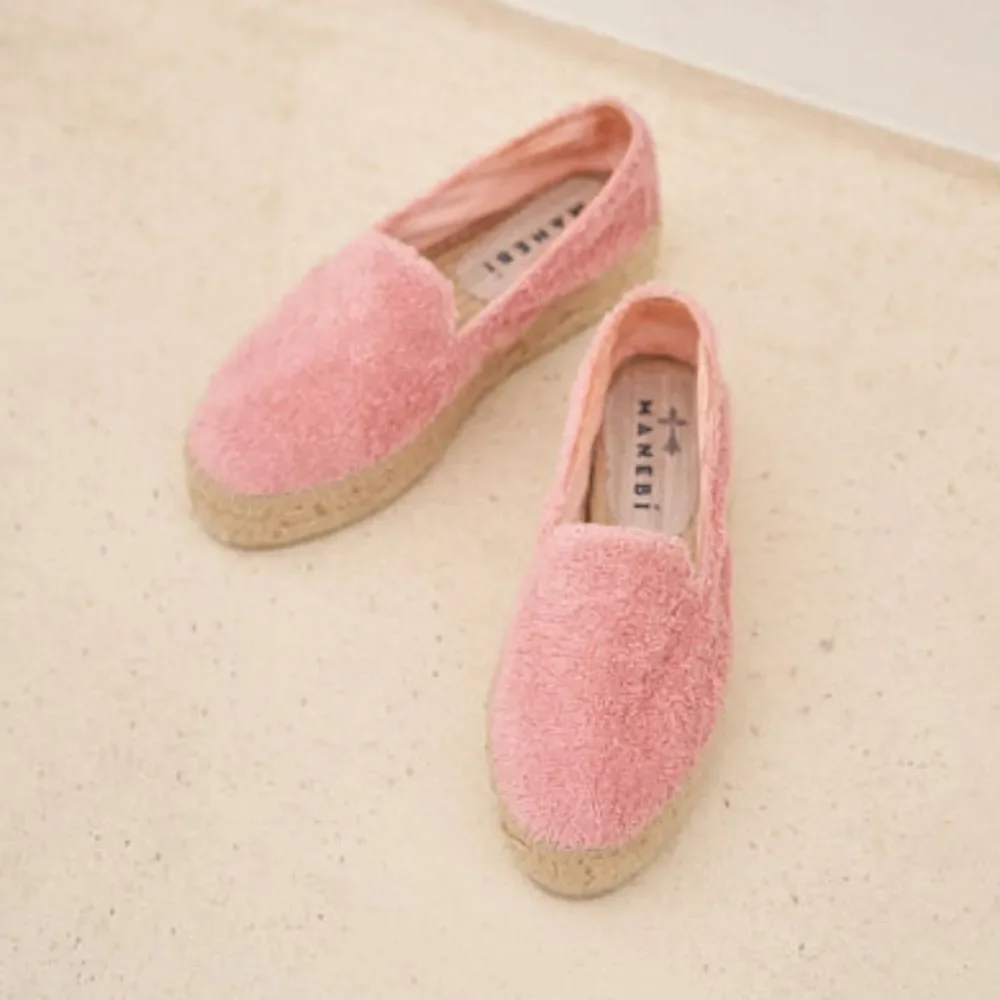 Manebi Italy Sydney Terry Double Sole Platform Espadrilles Pastel Rose 40